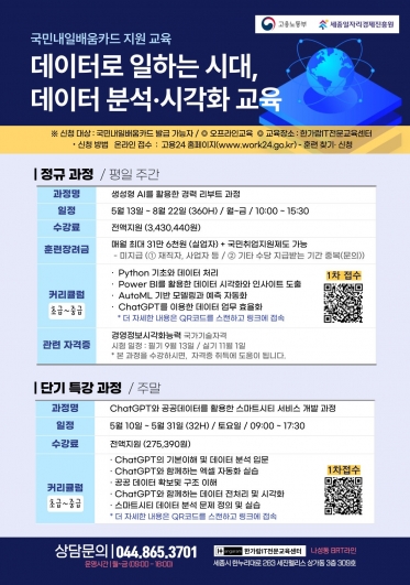 [산업구조변화대응 등 특화훈련] 데이터 분석·시각화 교육 및 중소기업 재직자교육 안내